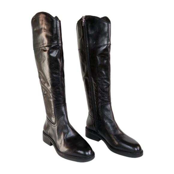 VINCE CAMUTO Alfella Knee High Riding Boot Black Leather Side Zip Women's 7 - Picture 2 of 8